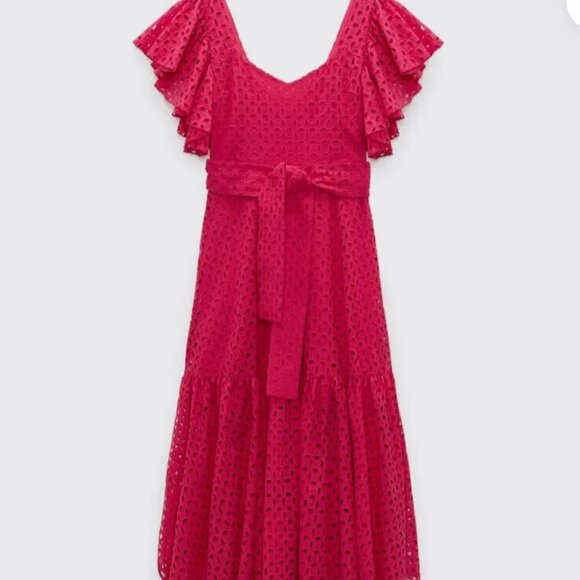 Zara Midi Eyelet Dress in Raspberry BNWOT - Picture 3 of 6